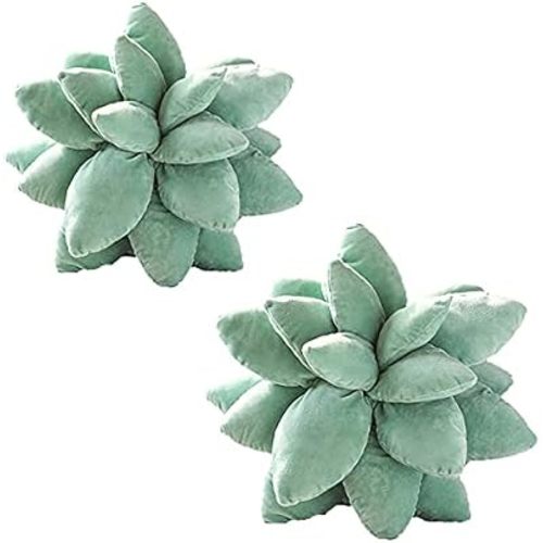2Pack 3D Succulents Cactus Pillow, Cute Throw Pillows, Succulent Plush Green Flower Pillow, Plant Shaped Pillow, Novelty Succulent Pillows Decorative for Home Bedroom Room Decor (Dark Green)