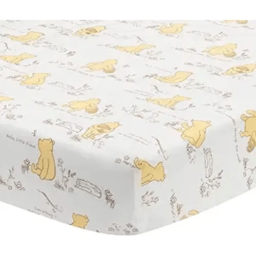 Lambs & Ivy Disney Baby Storytime Pooh 100% Cotton Fitted Crib Sheet - White