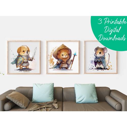 Fantasy Animals Nursery Wall Art | Print-At-Home Digital Wall Art | Fantasy Themed Animal Wall Art, DND Nursery Art, Cute Fantasy Watercolor