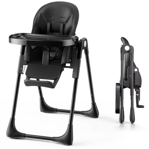 Kinder King Foldable High Chair for Baby, Toddler Feeding Chair with Detachable Double Trays, Black
