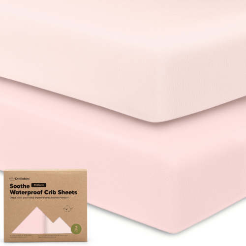 2-Pack Soothe [Protect+] Waterproof Crib Sheets - Mist Rose / 52 x 28