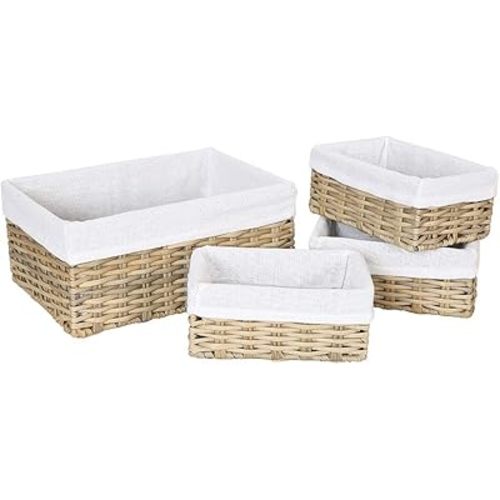 Hosroome Handmade Wicker Baskets for Organizing Storage Basket for Shelves Woven Decorative Organizing Nesting Baskets for bedroom bathroom(Set of 4,Beige)