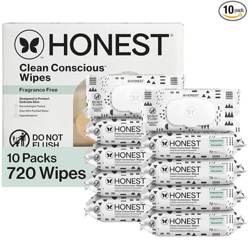 The Honest Company Clean Conscious Multi-Use Wipes, Unscented Hypoallergenic Baby Wipes for Sensitive Skin, 99% Water Plant-Based Compostable Wipes, Pattern Play, 720 Count