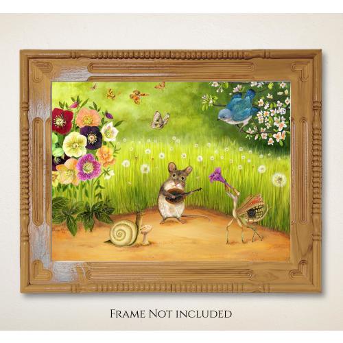 Garden Animal Band Art Print, Whimsical Storybook Garden Music Illustration, by Jahna Vashti