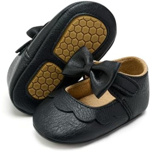 VIFUUR Baby Girls Mary Jane Flats, Bowknot Soft Sole Pre Walker Shoes