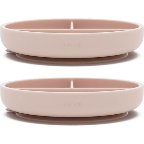 Lalo Suction Plates - 2 Pack, 100% Silicone Non-Toxic BPA-Free Baby Plates with Suction Base To Prevent Accidental Tip-Overs - Suction Plates for Toddlers With Three Divided Sections - Grapefruit