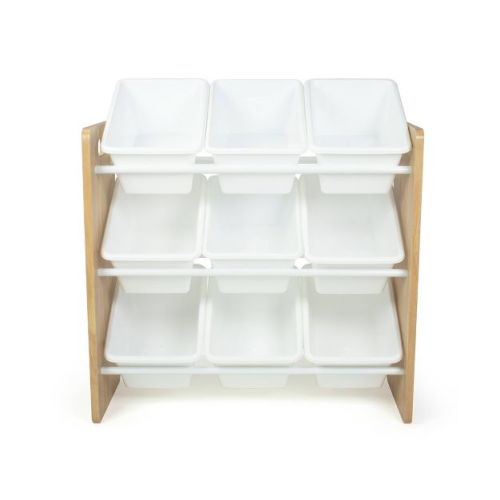 Kids' Journey Toy Storage Organizer with 9 Plastic Storage Bins Natural Wood/White - Humble Crew: MDF Frame, 3 Shelves