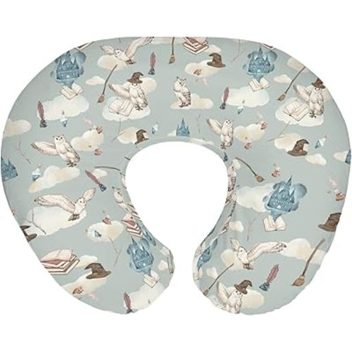 Vintage Wizard Owls Baby Nursing Pillow Covers for Boy Girl Witch Hat Books Castle Clouds Nursery Pillowcase for Breastfeeding Pillows Magics Wizard Universe Soft Stretchy Slipcover for Newborn Infant