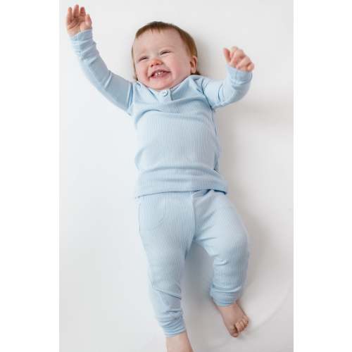 Ribbed Infant Henley Set in Breeze