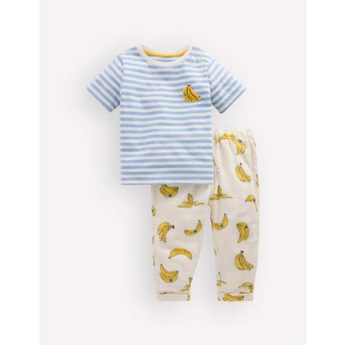 Logo Jersey Woven Play Set-Ivory and Blue Stripe Bananas