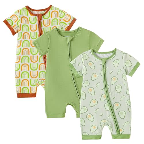 OPAWO Bamboo Baby Pajamas 3 Pack, Double Zipper Bamboo Sleepers for Baby Boy Girl Romper, Toddler Summer Clothes Outfit 0-24M