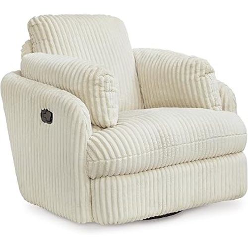 Signature Design by Ashley Tie-Breaker Cozy Contemporary Manual Press-Back Swivel Glider Rocker Recliner with 2 Bolster Pillows and Hidden Storage, White