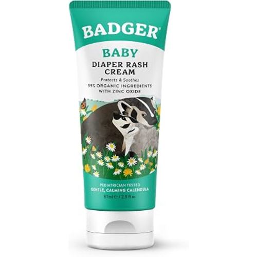 Badger Baby Diaper Rash Cream, Zinc Oxide, 2.9 fl oz | Natural Skin Barrier Cream, Organic Sunflower Oil & Beeswax, for Babies, Zinc oxide diaper cream, Natural baby skin barrier