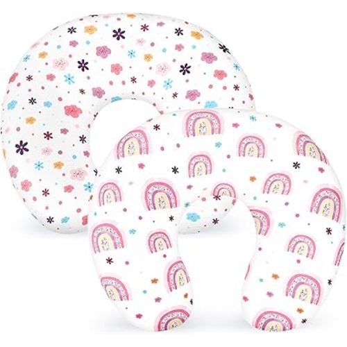 Nursing Pillow Cover 2 Pack Soft & Adorable Slipcovers for Breastfeeding Pillows, Comfortable Stretchy Feeding Pillow Covers for Baby Girls Boys Newborn, Removable Pillow Case (Rainbow)