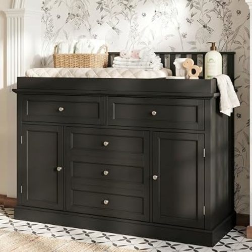 46" Black Baby Changing Table Nursery Dresser with Removable Top