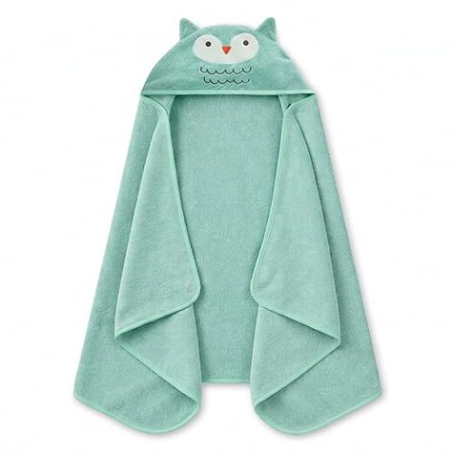 Delta Children Kids Hooded Bath Towel with Pockets - Super Soft and Absorbent- Great Gift for Boys and Girls, Light Teal Owl