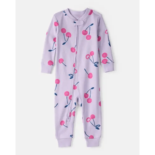 Baby Girl Cherry 100% Cotton Snug Fit 2-Way Zip 1-Piece Pajamas - Purple | Carter's