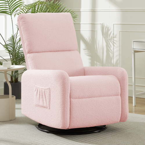 Korser 360 Swivel Glider Chair for Small Spaces, Sherpa with Side Pocket Rocking Chair for Living Room,Pink
