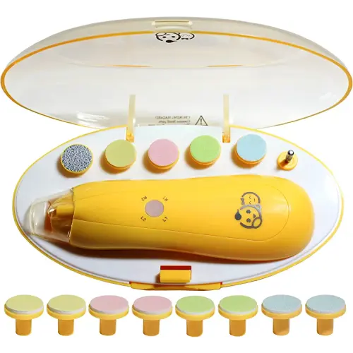 Baby Nail Trimmer with Dust Shield, 16 in 1 by Royal Angels | Safe Electric Baby Nail Trimmer, Baby Nail File Kit, Additional Replacement Pads, Newborn Toddler Toes and Fingernails (Mango)