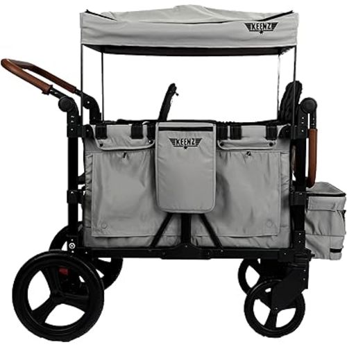 Keenz VYOO Stroller Wagon with Canopy - Foldable Design for Easy Storage, 5 Seating Positions for Kids, Enhanced Child Safety, All-Terrain Mobility, 4-Passangers, Grey
