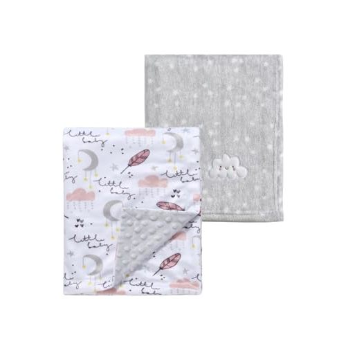 CREVENT 2Pcs 30''X40'' Cute Cozy Fluffy Warm Baby Blankets for Infants Toddlers' Bedding Crib Cot Stroller - Grey Cloud + Minky Feather