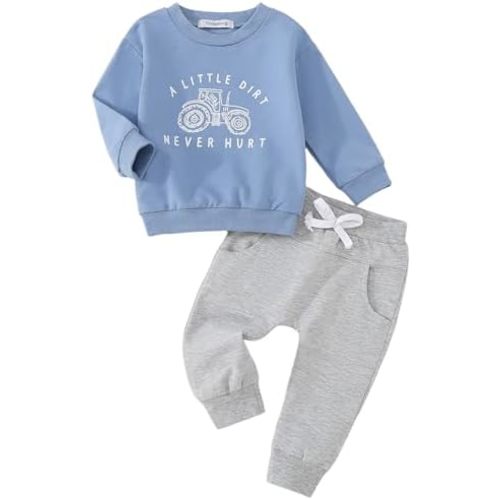 Yvowming Baby Boy Clothes Fall Clothes Truck Print Long Sleeve Pullover Tops + Pant Sets Toddler Winter Outfits