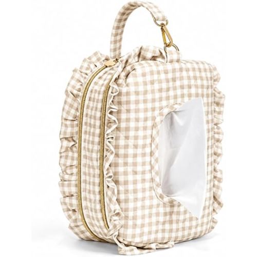 Double-Layer Quilted Wipes Holder, Small Portable Hanging Diaper Pouch with Dispenser for Stroller, Home, Travel
