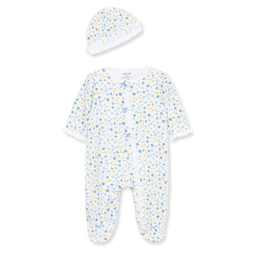 Little Me Clothes for Baby Girls 100% Cotton Scratch-Free Tag Footed One-Piece Romper and Hat Sleeper Set Preemie to 9 Months