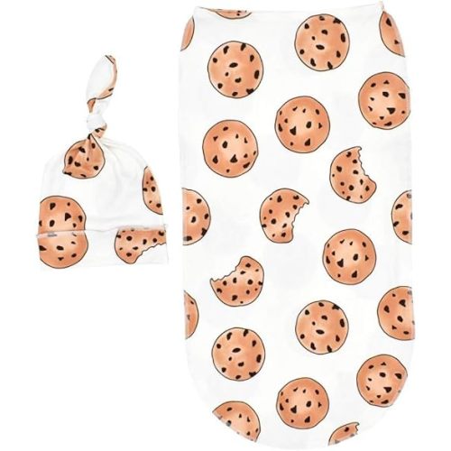 Baby Cocoon Swaddle Blanket Newborn Girl Swaddle and Headband Set Purple Soft Stretchy Flowers Floral Print Wrap Shower Gift (Cookie)