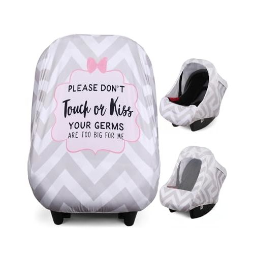 Metplus No Touch Sign Baby Car Seat Cover, Breathable Carseat Canopy with Mesh Window, Windproof Summer Sun Shade, Infant Carrier Stroller Covers for Girls Boys, Stretchy Universal Fit