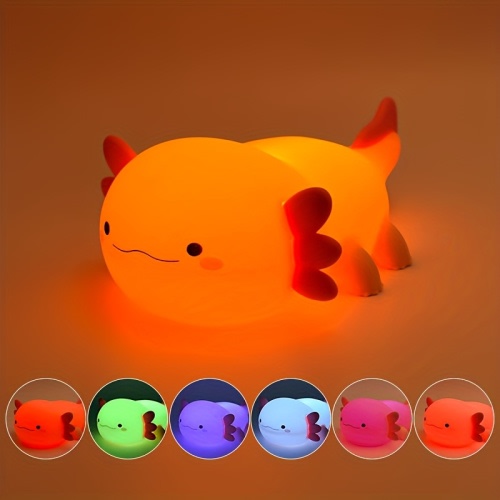 Cute Axolotl Night Light - USB Rechargeable LED Lamp with Timer, Touch-Activated Dimmable Color-Changing Salamander Design, Soft Glow for Nursery, Bedroom, Office Decor - Perfect Gift for Birthdays, Christmas, Holidays, Bedroom Night Light, Playful Design