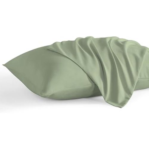 600 Thread Count Egyptian Cotton Pillowcases Set of 2, Super Soft and Breathable Zipper Closer Travel Pillow Cases, 16x22 Inches, Moss Solid
