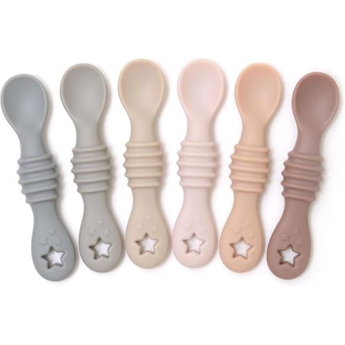 PrimaStella Little Dippers - First Stage Silicone Baby Spoon 6 Pack (Neutral Palette)