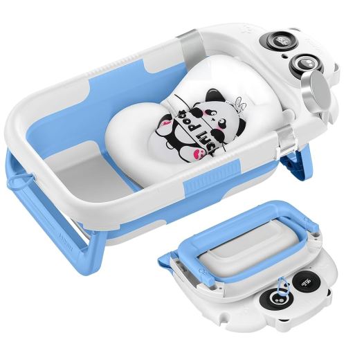 Foldable Baby Bathtub, Lightweight Bathtub for Infants to Toddlers with Soft Cushion & Thermometer, Portable Baby Tub Newborn to Toddler 0-24 Months(Blue)