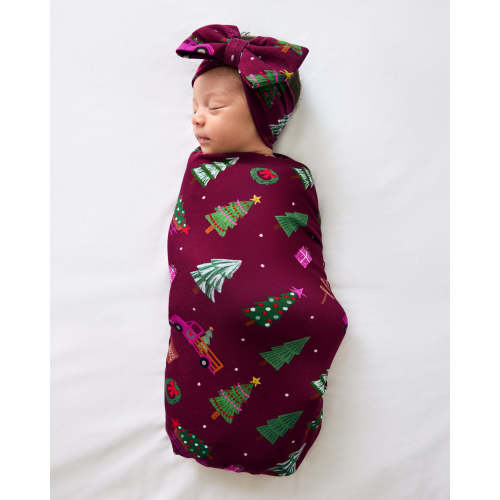 Cranberry Tree Traffic Swaddle & Luxe Bow Headband Set | Little Sleepies