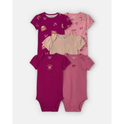 Baby Girl 5-Pack Teddy Bear Short-Sleeve Multipack Bodysuits - Pink/Purple | Carter's