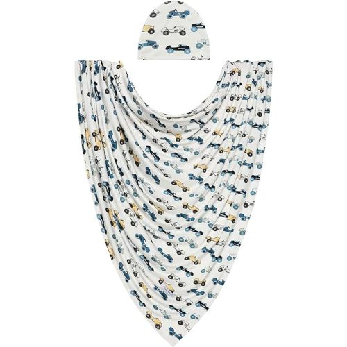Posh Peanut Unisex Baby Swaddle Blanket - Large Premium Knit Viscose from Bamboo - Infant Swaddle Wrap, Receiving Blanket and Beanie Set, Baby Shower Newborn Gift, Registry - Enzo