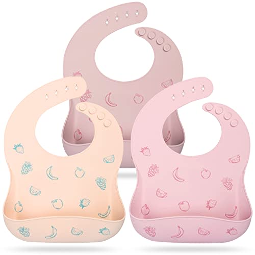 Mia Li Silicone Bibs – 3pcs Waterproof Silicone Bib Set – Silicone Baby Bibs with Adjustable Closure – Non-Messy Toddler Bib