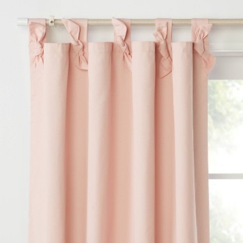 42"W x 95"L Tie Top Embellished Kids' Blackout Window Curtain Panel with Ties Pink - Pillowfort™