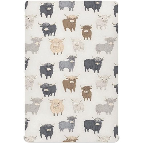 Baby Crib Sheets Fitted Crib Sheet Standard Crib and Toddler Mattress for Boys Girls 39 * 27in Pink Starfish Shell Pattern (Highland Cows Pattern, Small)