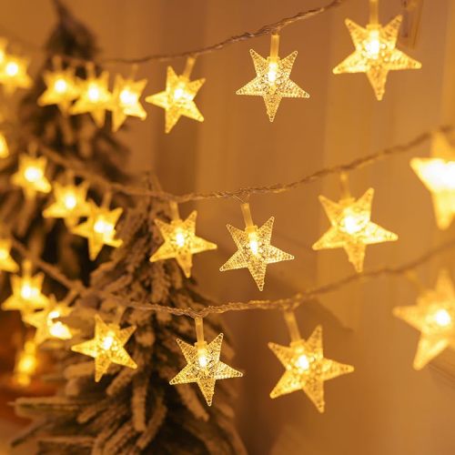 Star String Lights Twinkle Lights Battery Operated, 17 ft 50 LEDs Classroom Decor Fairy Lights, String Lights Battery Powered for Kids Bedroom Wedding Mantel Patio Dorm Decor, Warm White