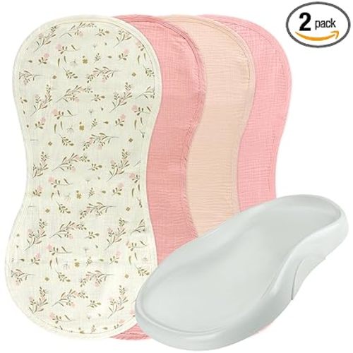 4-Pack Muslin Changing Pad Liners, Extra Thick & Ultra Soft for Warm Comfort, Waterproof Diaper Mat for Keekaroo Peanut & All Standard Baby Changers, 2-Sided Reusable (Pink)