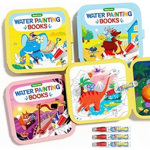 Timetome Reusable Water Painting Books for Kids – 3-Pack Magic Water Reveal Coloring Books with Water Pens (Fairy Tale, Animal & Dinosaur) No-Mess Coloring & Reusable Fun Travel Activity for Ages 3–6