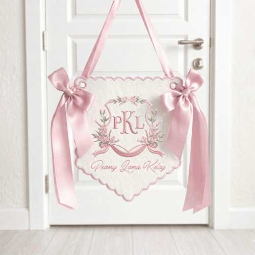 Personalized Embroidered Name Banner, Custom Nursery Fabric Sign, Baby Shower Keepsake, Baby Girl Nursery Decor