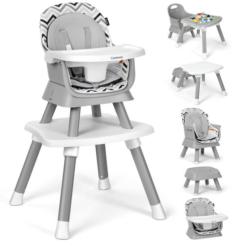 Cowiewie 8 in 1 Baby High Chair for Babies & Toddlers Table and Chair Set Building Block Table Highchair with Safety Harness, Removable Tray(Wavy)