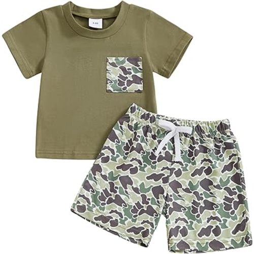 Toddler Baby Boy Summer Clothes Duck Print Short Sleeves T-Shirt Elastic Camouflage Shorts 2 Piece Outfit
