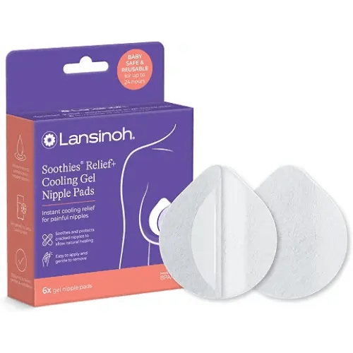 Lansinoh Soothies Cooling Gel Nipple Pads, Reusable Hydrogel Pads for New Moms, Soft & Gentle Breastfeeding Essentials, 6 Count