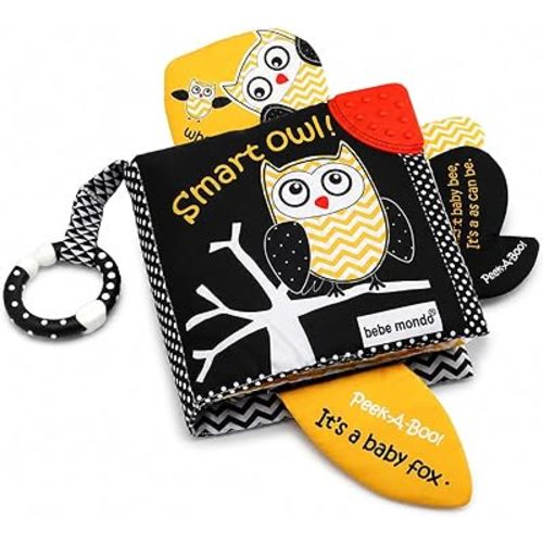 High Contrast Baby Book, Crinkle Books for Babies, Newborn Infant Toys 0-3, 0-6, 6-12 Months, Touch & Feel Black and White Soft Book, Tummy Time Mirror Toy, Teething,Baby Shower, Gifts Boys Girls-Owl