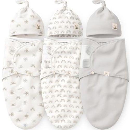 KeaBabies 3-Pack Organic Swaddle Sleep Sacks Baby with Newborn Beanies, Premies Swaddles Wrap 0-3 Months, Ergonomic Wearable Blanket (Shifts)