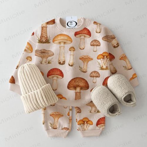 Baby Toddler Mushroom Print Apricot 2-piece Set